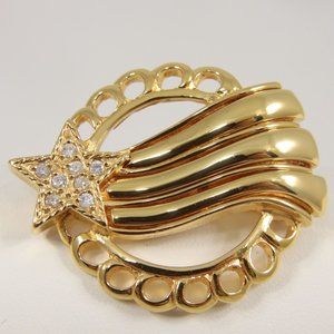 1940s Vintage Gold Vermeil Sterling Silver Brooch with Genuine Diamonds